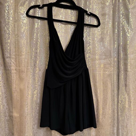 Norma Kamali Black Cayala Halter Neck Stretch Shorts Romper XS - Picture 1 of 12